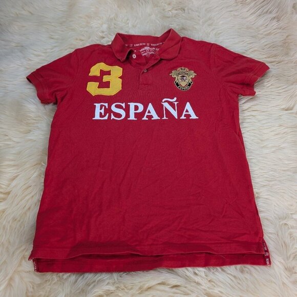 Robin Ruth Men's Red Classic-Fit Short Sleeve Spain Polo Shirt Size S - Picture 1 of 9